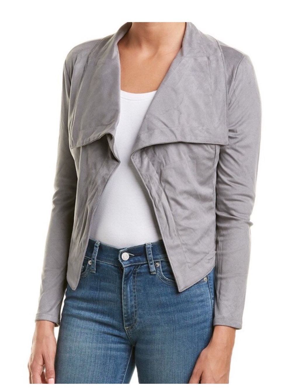 Romeo & Juliet Couture Light Gray Draped Open-Front Faux-Suede Blazer Jacket